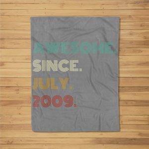 12Th Birthday Awesome Since July 2009 12 Year Old Boys Girls Fleece Blanket