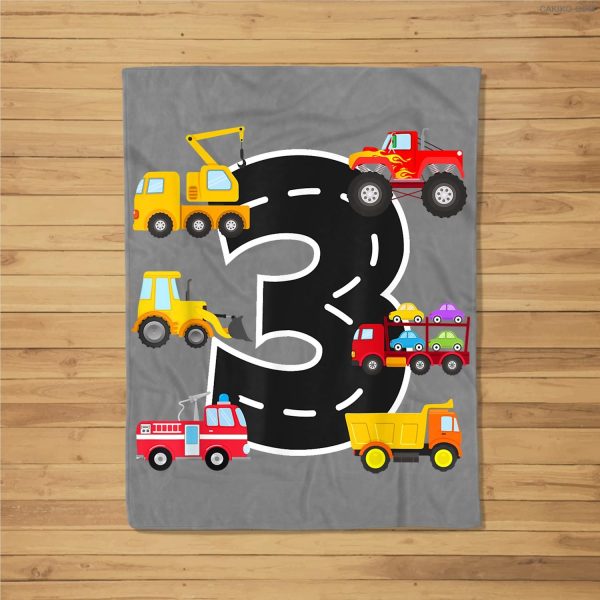 3Rd Birthday Party 3 Year Old Trucks Birthday Boy Fleece Blanket