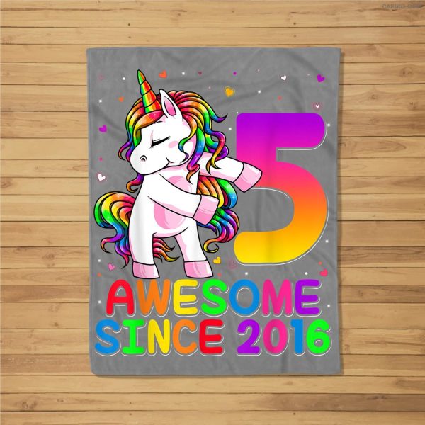 5 Years Old Unicorn Flossing 5Th Birthday Girl Unicorn Party Fleece Blanket