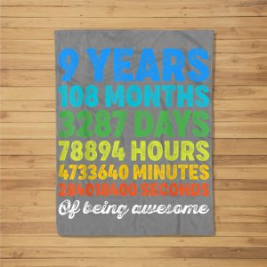 9 Years Old Gifts 9Th Birthday Vintage Retro Countdown Fleece Blanket