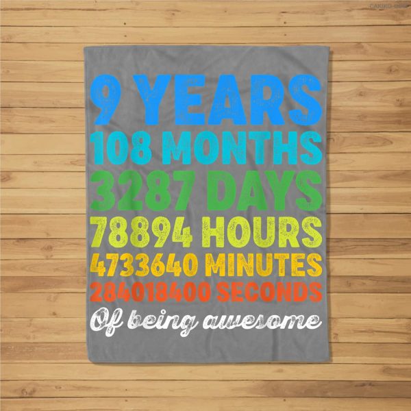 9 Years Old Gifts 9Th Birthday Vintage Retro Countdown Fleece Blanket