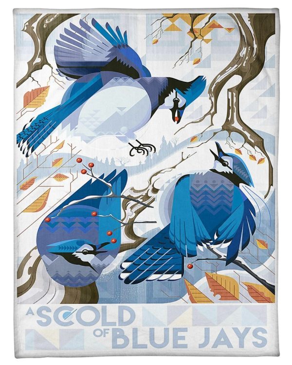 A Scold Of Blue Jays Birds In Winter Blanket