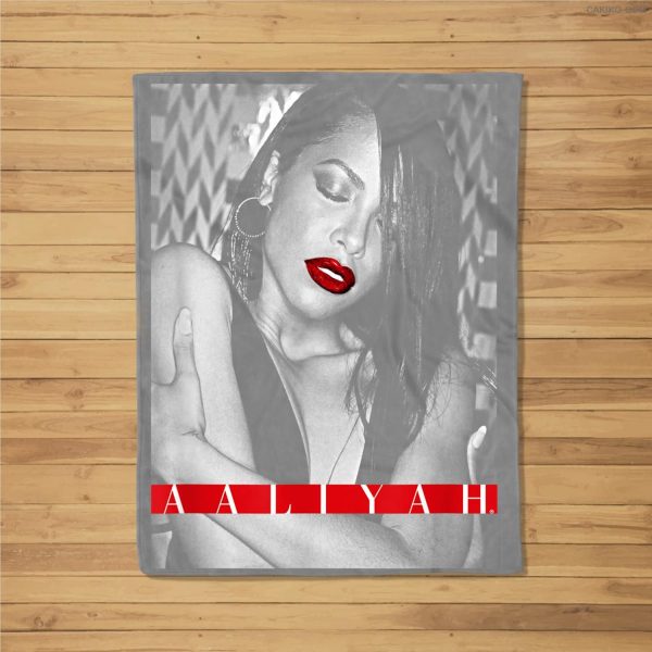 Aaliyah Red Lips With Red Type Block Fleece Blanket