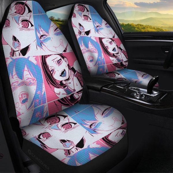 Ahegao Car Seat Covers Custom Neon Vintage Car Interior Accessories