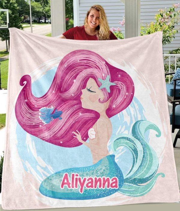 Aiyanna Mermaid Beauty Name Custom Text Printed Blanket