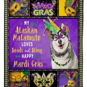 Alaskan Malamute Mardi Gras Blanket