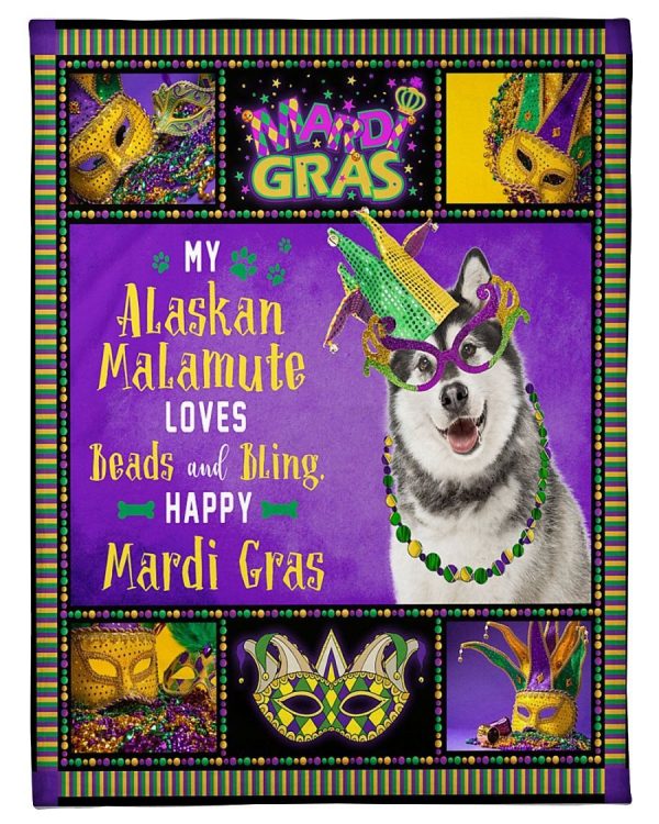 Alaskan Malamute Mardi Gras Blanket