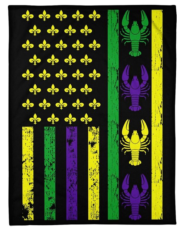 American Flag Crawfish Mardi Gras Blanket