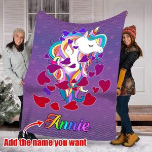 Annie Lovely Unicorn Custom Text Name Printed Blanket