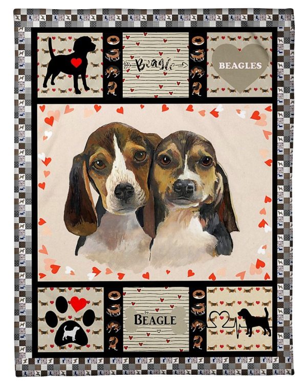 Beagle Love Couple Heart Blanket