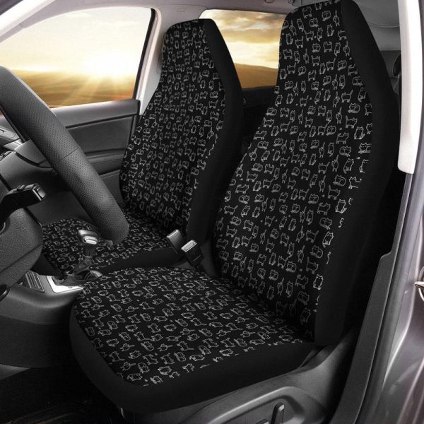 Black Cat Pattern Car Seat Covers Custom Funny Cat Car Accessories