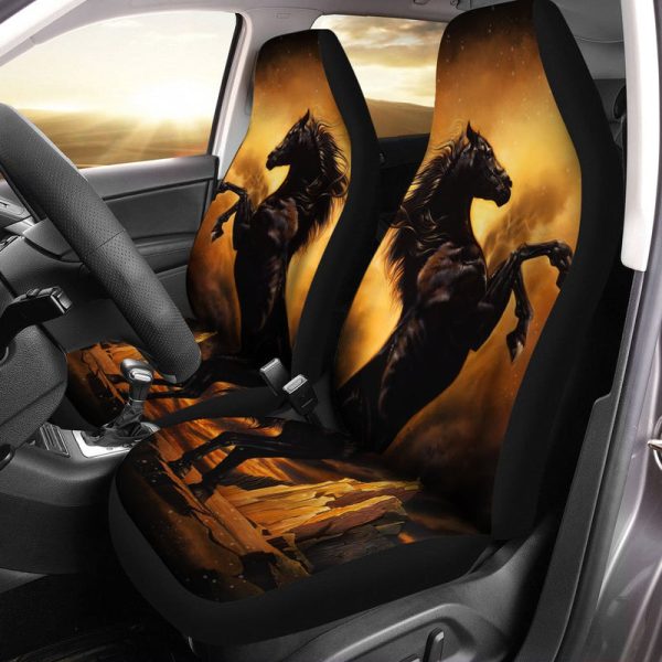 Black Horse Rearing Car Seat Covers Custom Horse Car Accessories