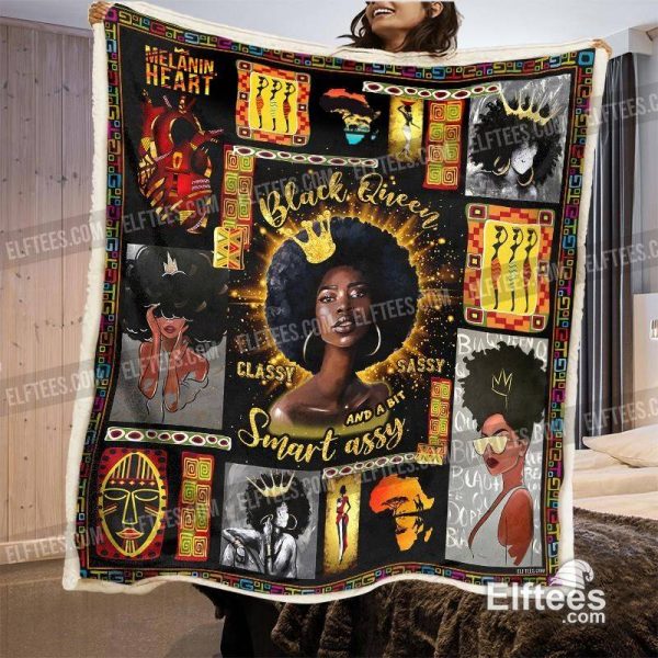 Black Queen Blanket – Melanin Heart Sherpa Fleece Blanket – Black Lives Matter – B3Q