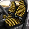 Black Yellow Checkered Personalized Car Seat Covers Custom Name Car Accessories