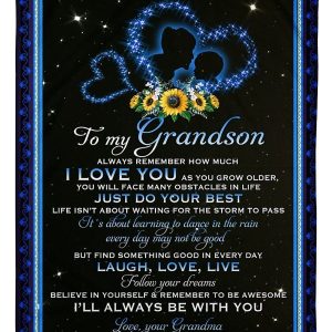 Blue Lovely Message From Grandma Gifts For Grandsons Blanket