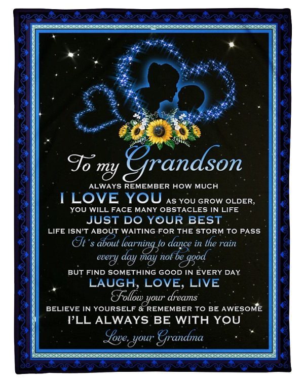 Blue Lovely Message From Grandma Gifts For Grandsons Blanket