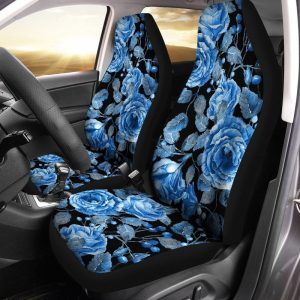 Blue Rose Car Seat Covers Custom Flower Car Accessories