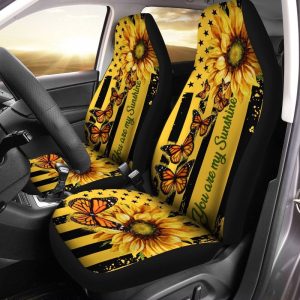 Butterfly Car Seat Covers Custom Yellow Sunflower Car Accessories