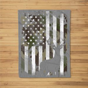 Camo Us Flag Deer Elk Buck Camoflage Hunting Hunter Dad Gift Fleece Blanket