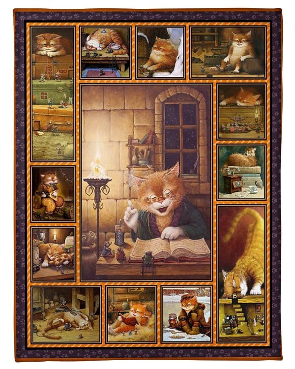 Cat Reading Book Blanket