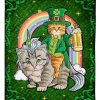 Cat Unicorn With Leprechaun Rainbow Blanket