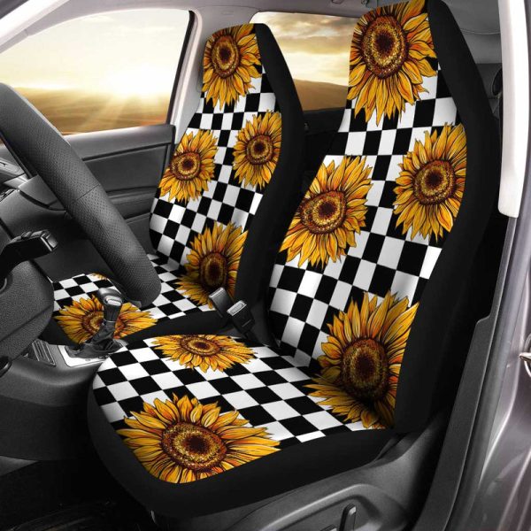 Checkerboard Sunflower Car Seat Covers Custom Car Accessories