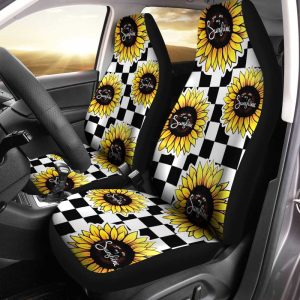 Checkerboard Sunflower Car Seat Covers Custom Sunshine Car Accessories