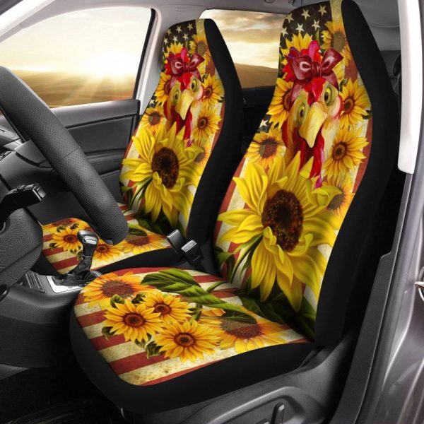 Chicken Sunflower Car Seat Covers Custom US Flag Car Accessories