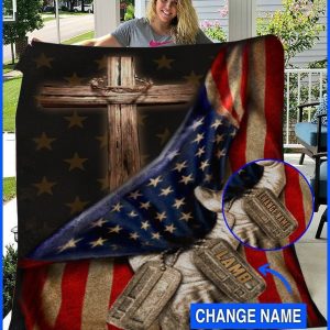 Christian American Flag Custom Text Name Blanket