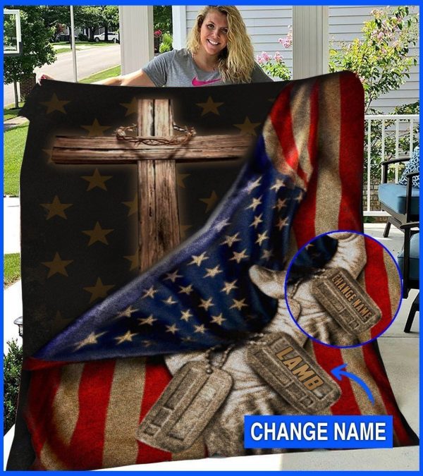 Christian American Flag Custom Text Name Blanket