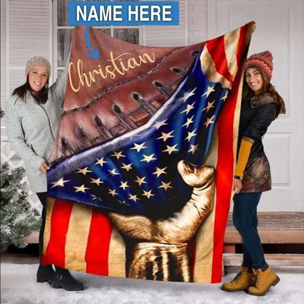 Christian Football American Flag Custom Text Name Blanket