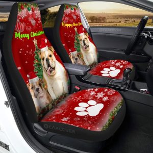 Christmas Bulldogs Car Seat Covers Custom Car Interior Accessories For Dog Lovers