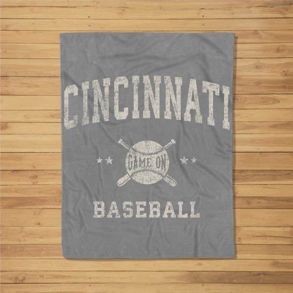 Cincinnati Vintage Baseball Throwback Retro Design Fleece Blanket