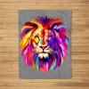 Cool Lion Head Design With Bright Colorful Fleece Blanket