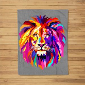 Cool Lion Head Design With Bright Colorful Fleece Blanket