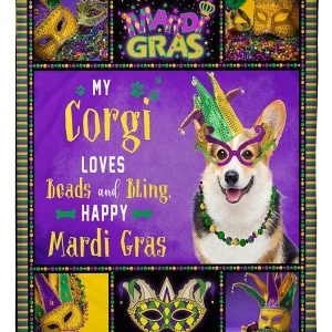 Corgi Mardi Gras Blanket