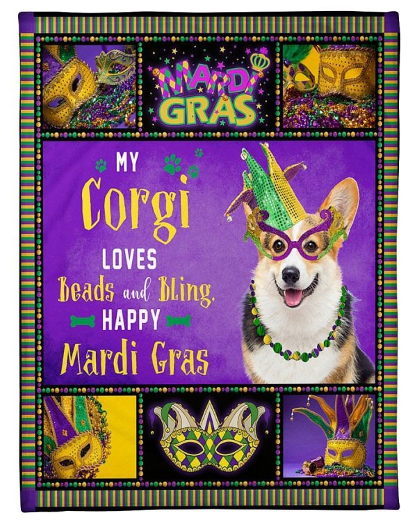 Corgi Mardi Gras Blanket