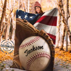 Custom  Baseball And Flag Blanket