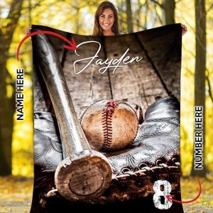 Custom Baseball Bat & Ball Blanket