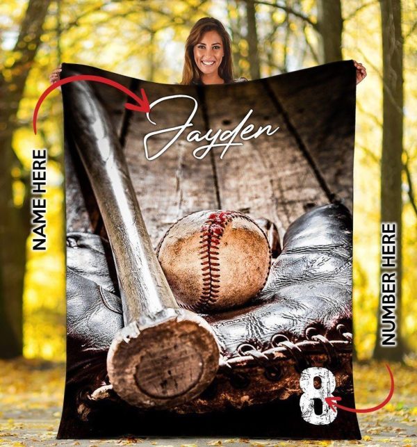 Custom Baseball Bat & Ball Blanket