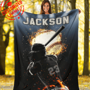 Custom Baseball Player  With Fire Ball Blanket