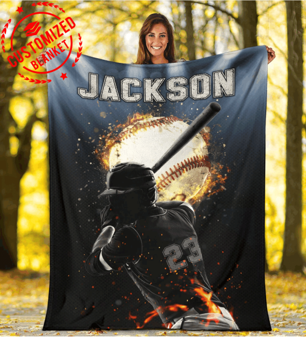 Custom Baseball Player  With Fire Ball Blanket