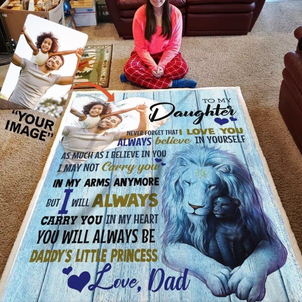 Custom Photo Dad To Daughter Gifts Lion Never Forget That I Love You Blanket