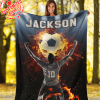 Custom  Soccer Player With Fire Ball Blanket