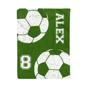 Custom Text Name Number Green Soccer Blanket