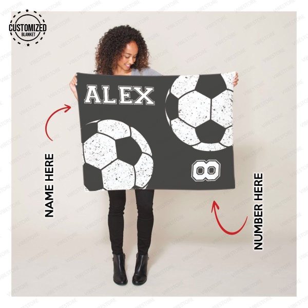 Custom Text Name Number  Soccer Blanket