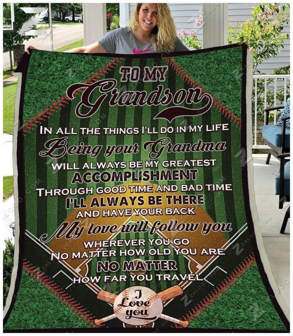 Custom  – Baseball – Grandson – My Love Will Follow You Blanket