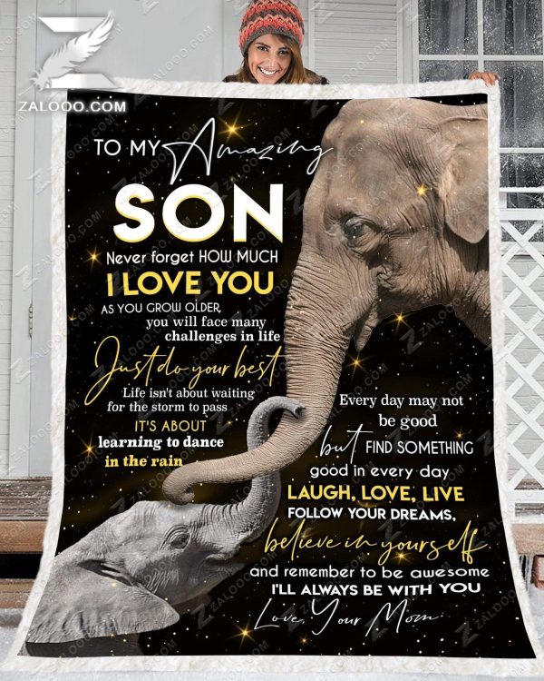 Custom  – Elephant – To My Son (mom) – Just Do Your Best Blanket