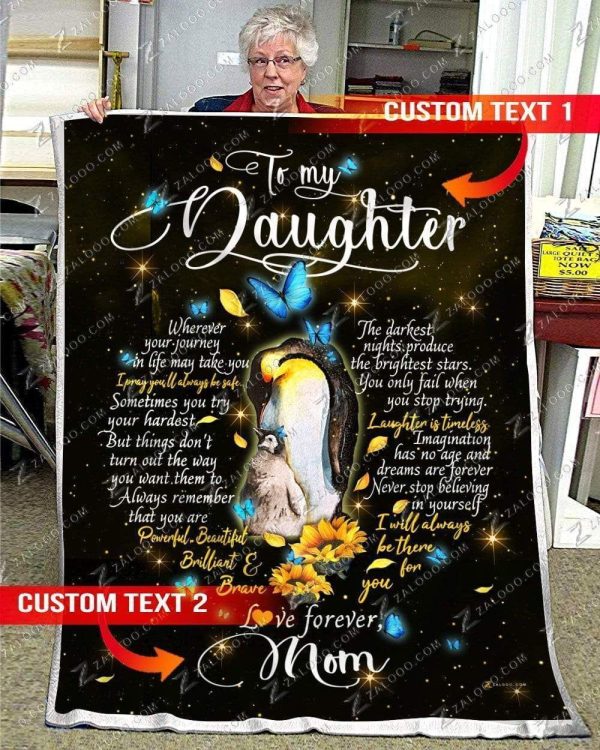 Custom  – For Daughter From Mom – Penguin – I Will Always Be There For You – Heart Blanket