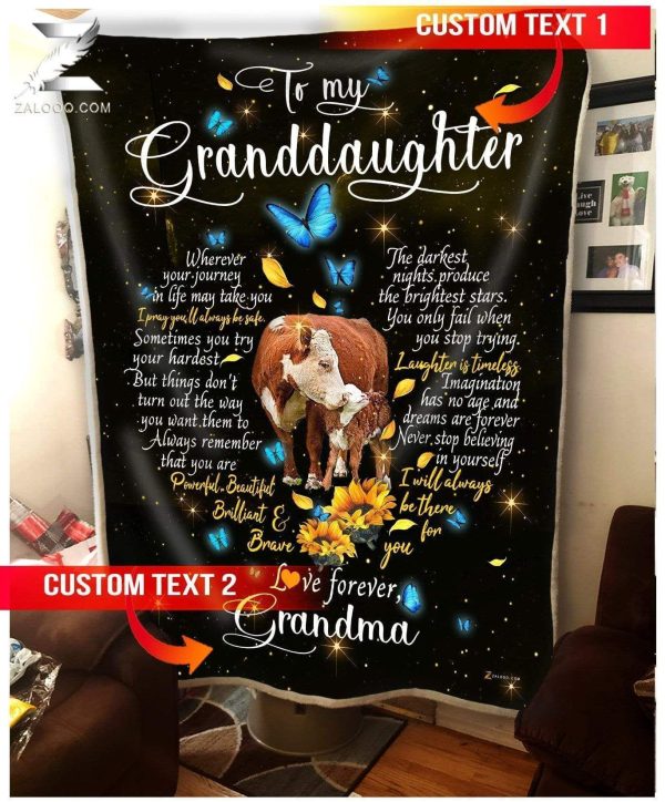 Custom  – For Granddaughter From Grandma – Cow – I Will Always Be There For You – Heart Blanket